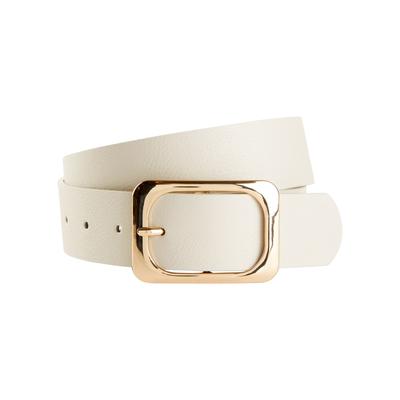 Hüftgürtel BONPRIX, Damen, Gr. 100, weiß (hellsand, goldfarben), Lederimitat, unifarben, Gürtel Hüftgürtel, aus Polyurethan, klassischer Stil, in Lederoptik