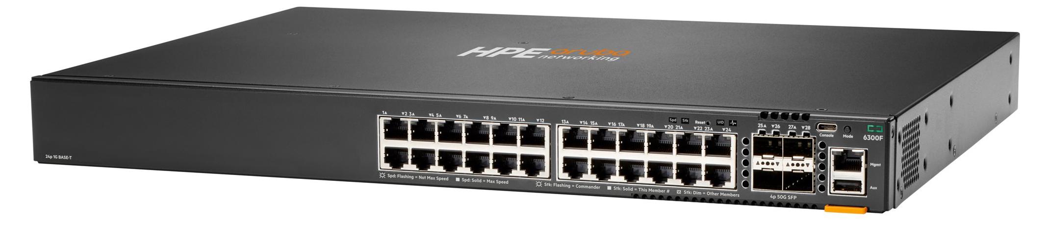 HPE Aruba Networking Aruba 6300F 24-port 1GbE & 4-port SFP56, Managed, L3, Gigabit Ethernet (10/100/1000), Rack-Einbau, 1U