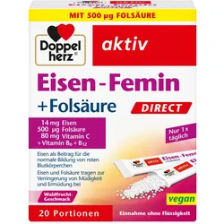 Doppelherz aktiv Eisen-Femin Direct mit Vitamin C + B6 + B12 + Folsäure 20 St