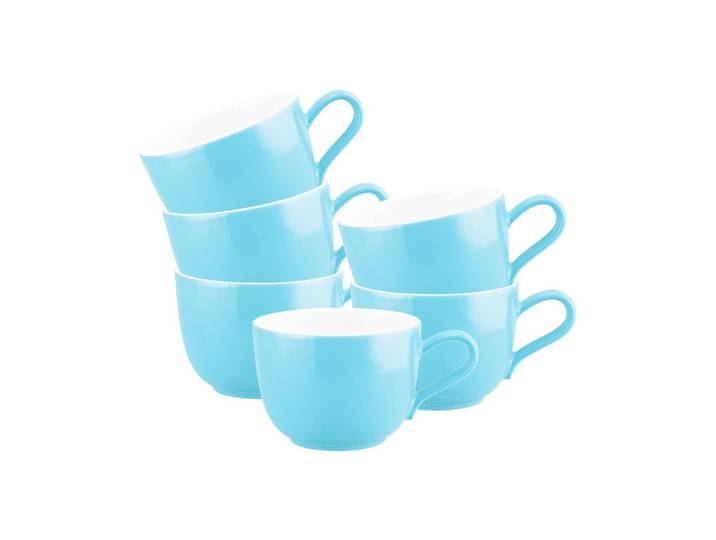 Seltmann Weiden Kaffeetassen Liberty Pure Colors Lagoon Blue 260 ml 6er Set, Blau, Keramik, 0.26 L, Rund, Geschirr, Tassen, Kaffeetassen