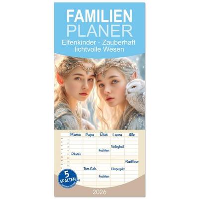 Familienplaner 2026 - Elfenkinder - Zauberhaft lichtvolle Wesen mit 5 Spalten (Wandkalender, 21 x 45 cm) CALVENDO