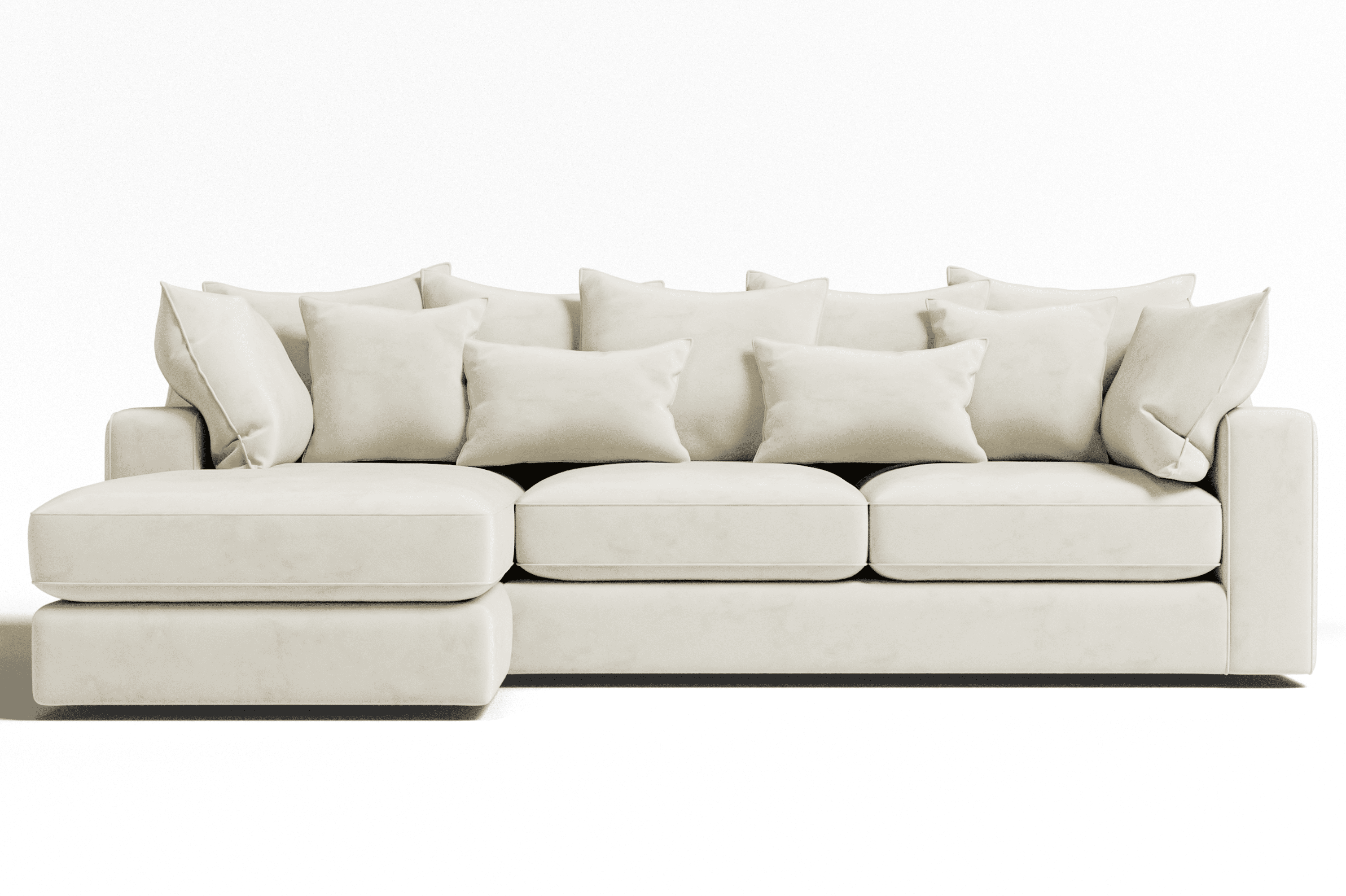 Victoria Cream Velvet Pillow Back Sofa Range, Medium Left Hand Facing