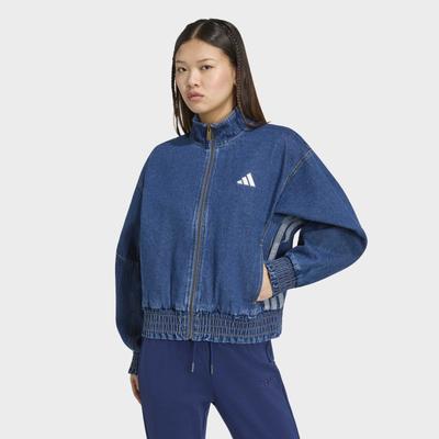 Outdoorjacke ADIDAS SPORTSWEAR "STADIUM, LOCKERE PASSFORM, VERWASCHENE OPTIK", Damen, Gr. XXL, blau (preloved ink), Obermaterial: 100% Baumwolle, Jacken Outdoorjacke, für Erwachsene, mit Baumwolle als Obermaterial