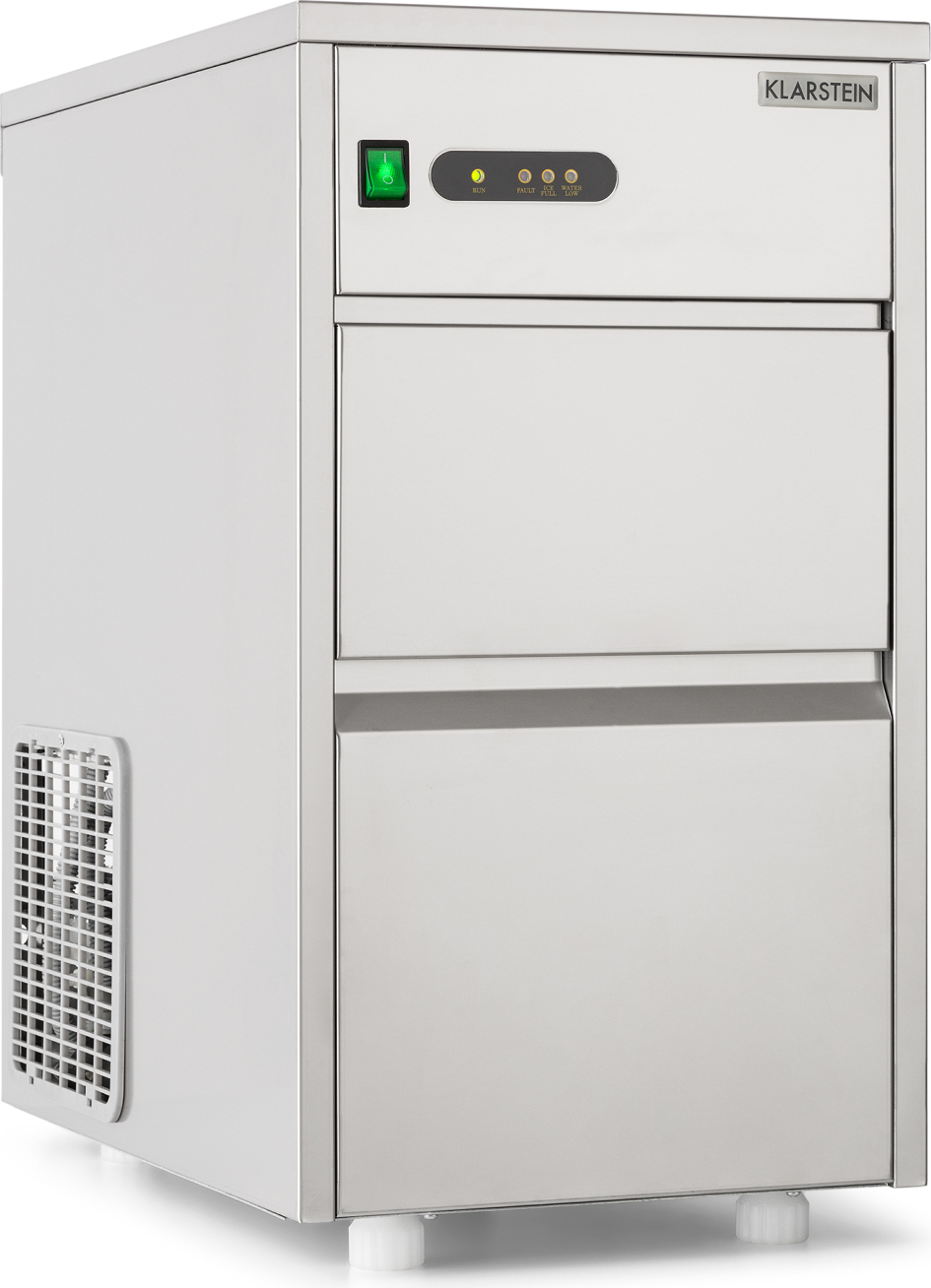 Klarstein Eiswürfelmaschine, Profi Ice Maker, Eiswürfelbereiter für Klare Eiswürfel, Eiswürfelmaschine für Gastro & Zuhause, Leise Eiswürfelmaschine Groß mit Eiswürfelbehälter, 145W, 20 kg/Tag, Silber