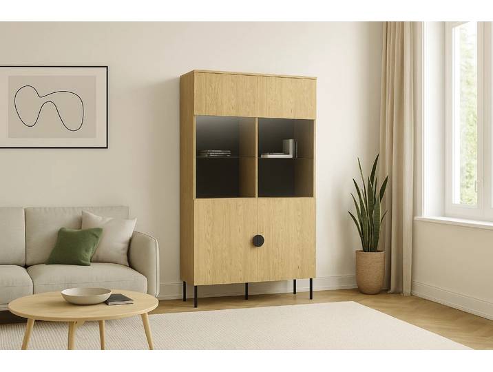 Vitrine HOME AFFAIRE BELLOT Vitrineschrank mit 2 Türen, verglast, mit viel Stauraum , braun (natur), B:106,6cm H:187,6cm T:40cm, Glas, Holzwerkstoff, Schränke, Vitrine, Standvitrine/Glasvitrine, matt Hochschrank, Masse B/T/H: 106/40/187 cm