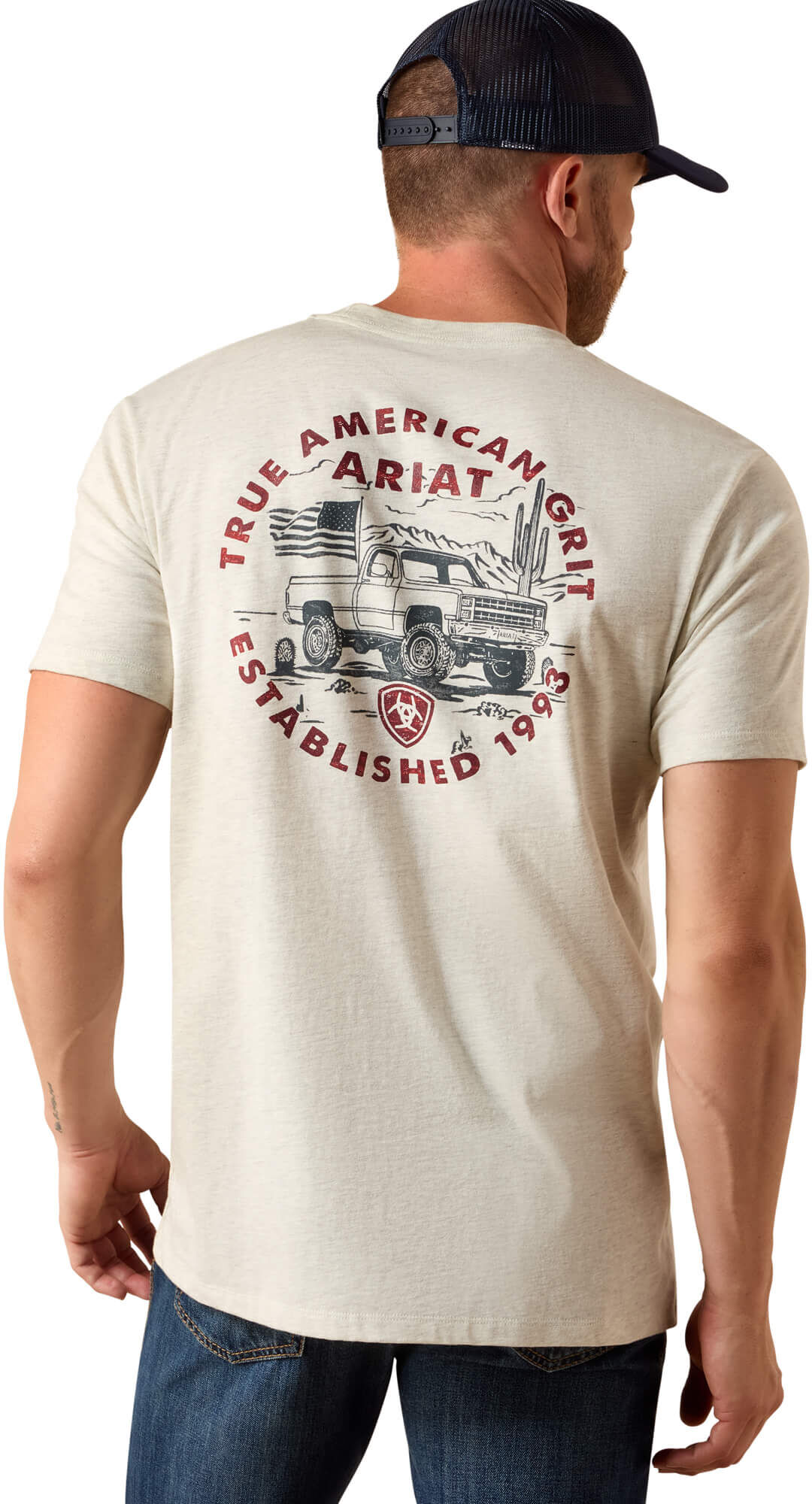 Men's Trucker Freedom Flag T-Shirt in Oatmeal Heather, Size: Medium by Ariat