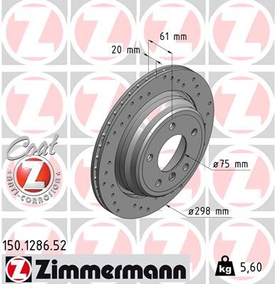 Zimmermann Bremsscheibe Sport Coat Z 150.1286.52 Hinterachse Gelocht 298mm 20mm Für Bmw
