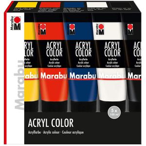 Marabu Acrylfarben 1201000000087 Acryl Color Set, 5 Farben je 100ml, in Tuben