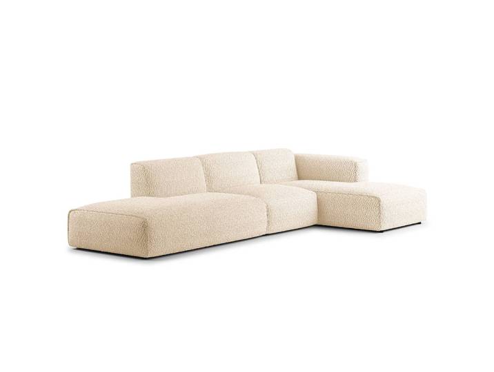 Ecksofa mit Chaiselongue Beige Teddy-Bouclé Stoff Bony 290 x 71 x 173cm Longchair davorstehend rechts Modern