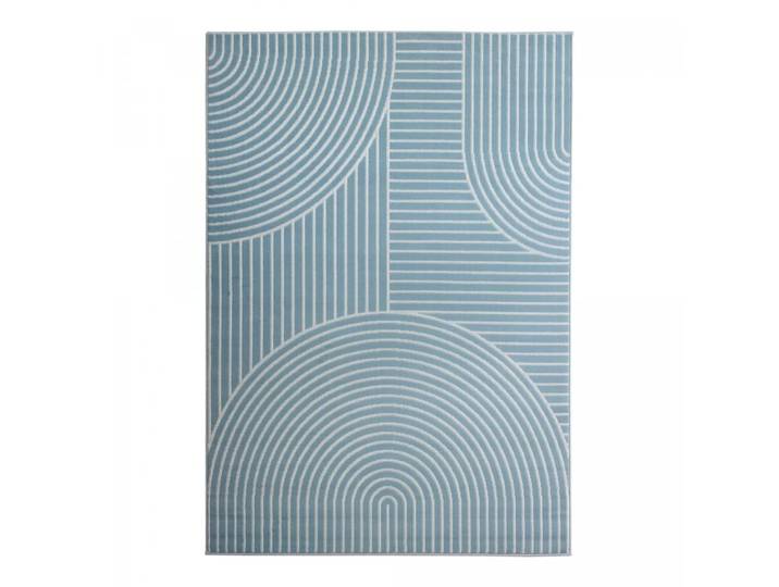 Tapis salon tissé motif géométrique contemporain, bleu 160x225