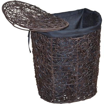 Wäschekorb MY HOME, braun, B:49cm H:62cm T:40cm, Geflecht Rattan, Wäschesammler, Wäschekorb, Rattan-Geflecht, mit Stoffeinsatz und Deckel, Höhe 62 cm