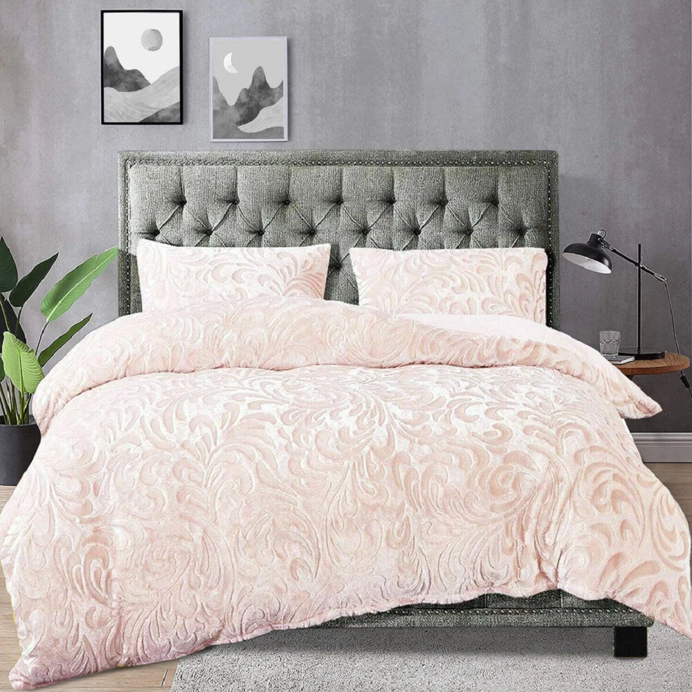 Household Furnishing Floral Duvet Cover with Pillowcases Pink Double