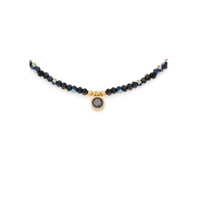 Kette mit Anhänger CIAO BY LEONARDO "Lola CIAO", schwarz (gelbgoldfarben, schwarz), Halsketten, Damen, Edelstahl, L: 45, mit Kristallglas
