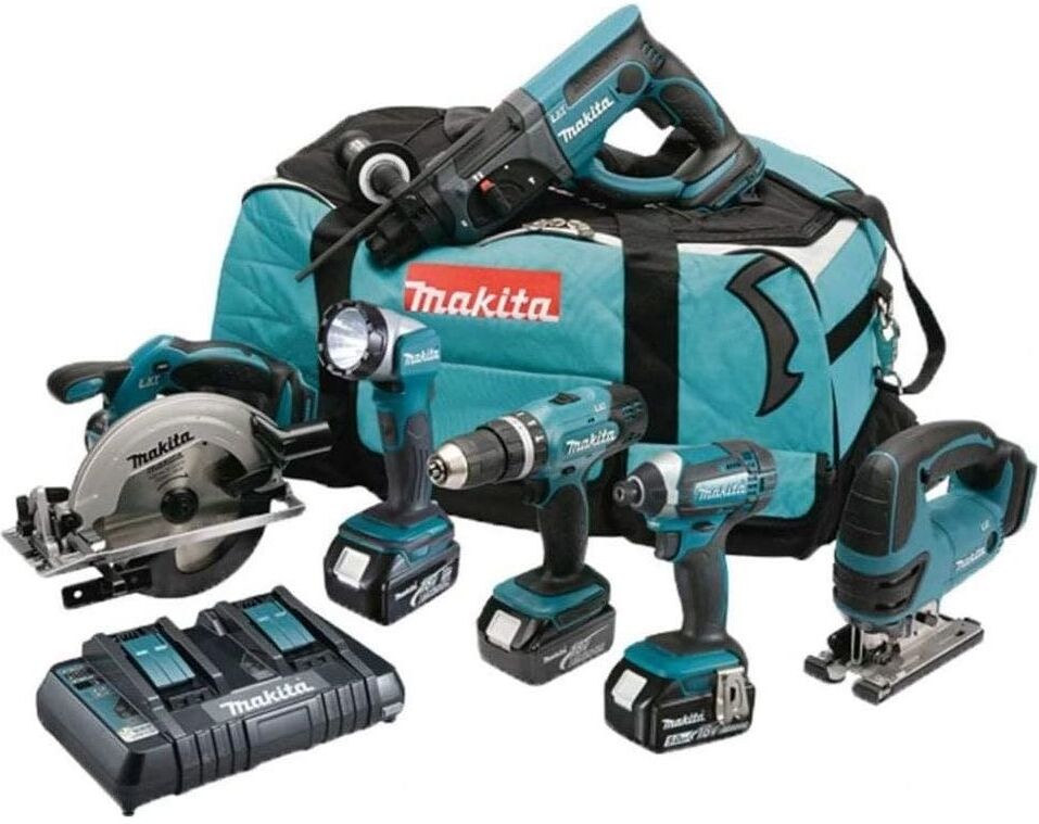 Makita DLX6068PT 18V Li-ion LXT 6 Piece Combo Kit complete with 3 x 5.0 Ah Li-ion Batteries and Charger supplied in a Heavy Duty Tool Carry Bag