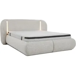 POLSTERBETT Corfu mit LED-Beleuchtung, mit Bettkasten, rundliche Formen, 160x200, Beige