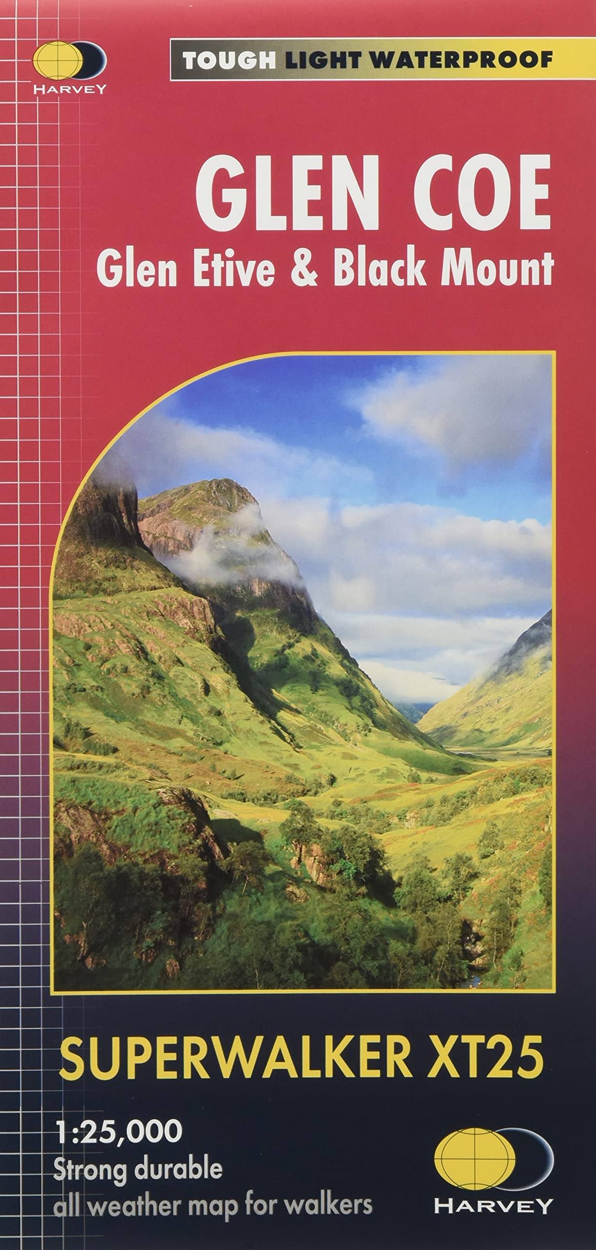 Carte de randonnée - Glen Coe, Glen Etive & Black Mount XT25   Harvey Maps - Superwalker maps
