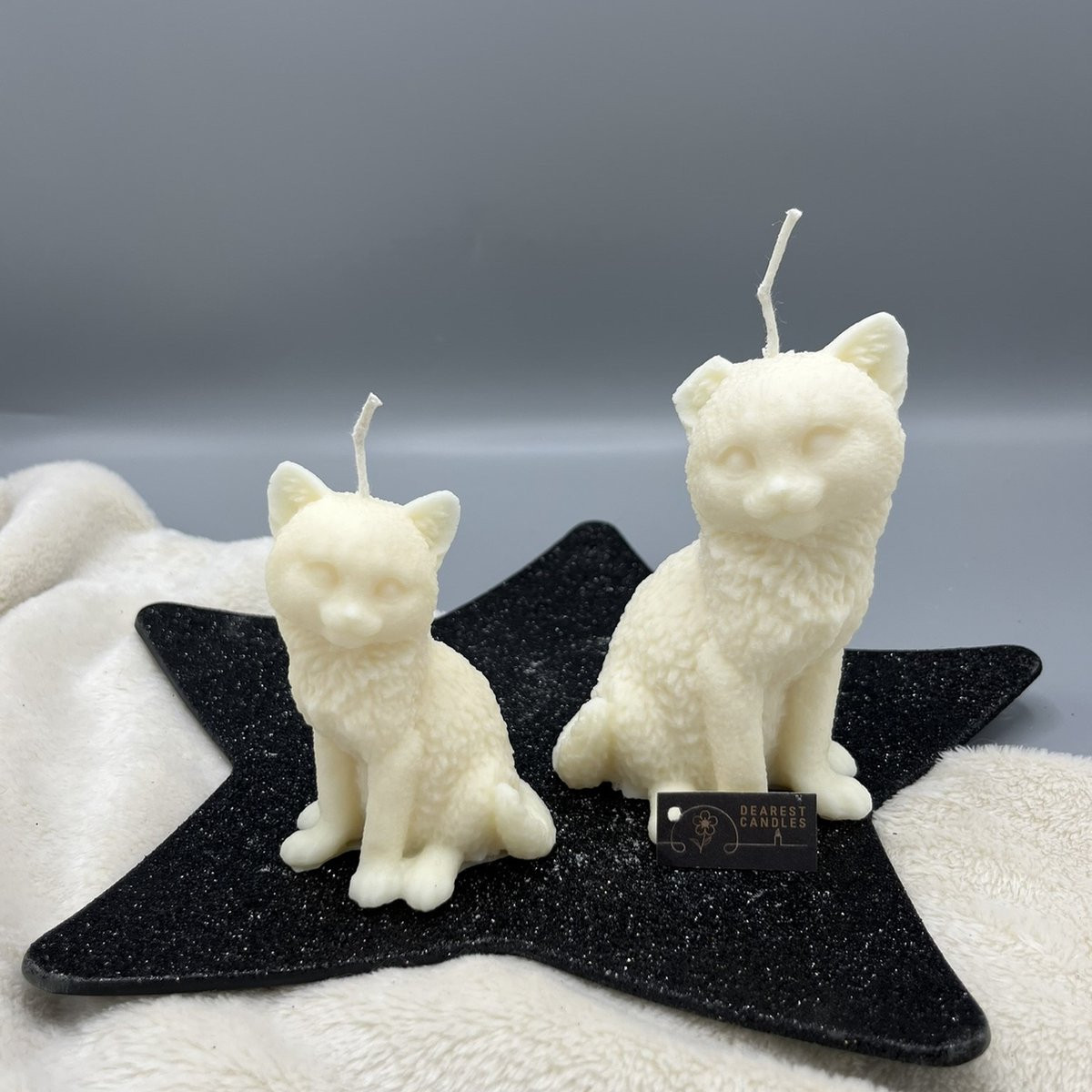 Dearest Candles Set van 2 Natuurlijke Figuurkaarsen Dearest Cat en Dearest Sweet Cat - Gebroken Wit - Koolzaadwas