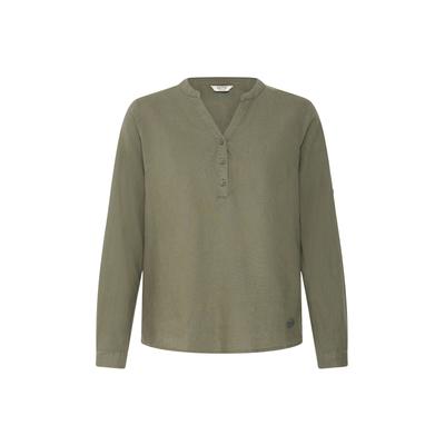 Langarmbluse OXMO "Langarmbluse OXAnja", Damen, Gr. 40, braun (kalamata), Obermaterial: 55% Leinen LI. 45% Viskose CV., Blusen
