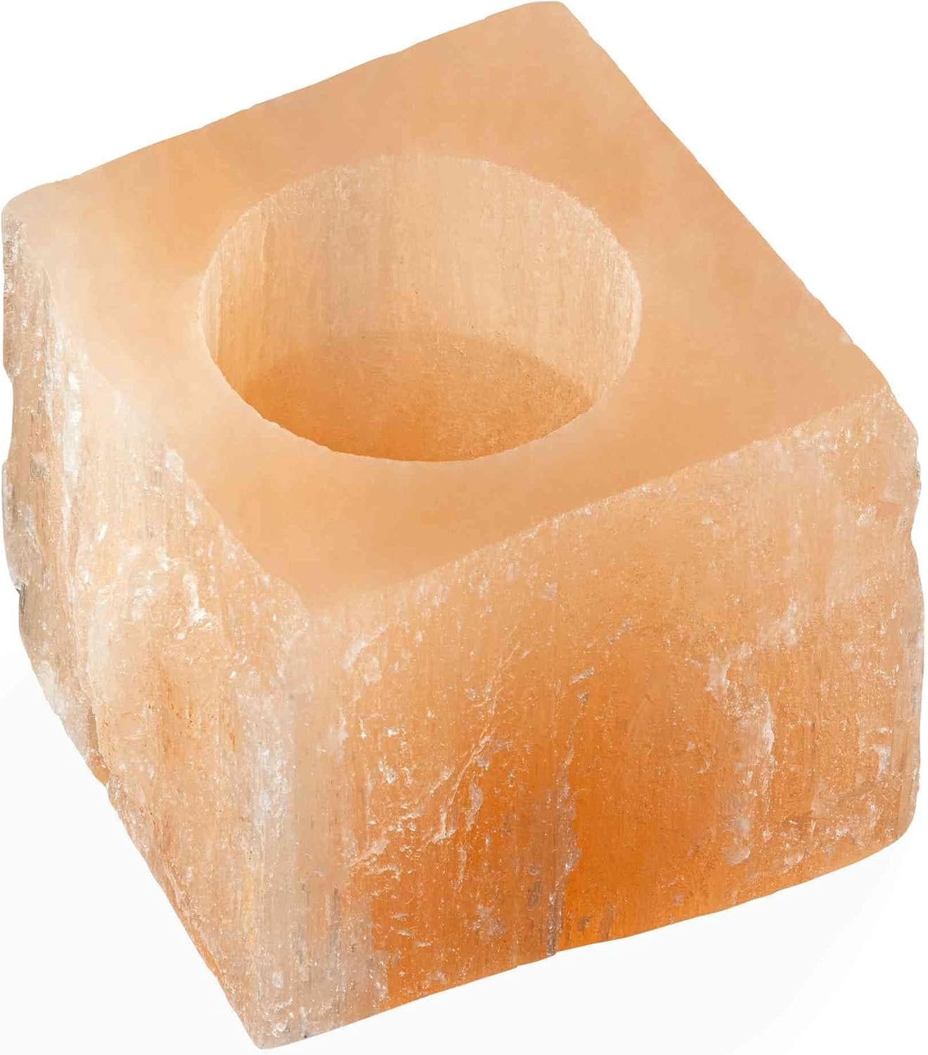 Merkloze Perzik Seleniet Theelichthouder, Handgemaakt, 6 x 6,5 cm