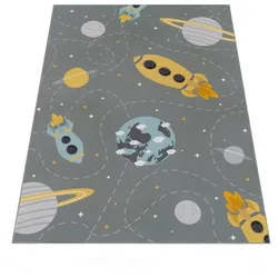KINDERTEPPICH Waschbar, mit Raketen-Motiv, Grau, 200 x 200 cm
