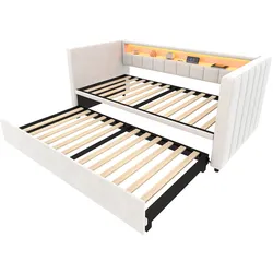 STILVORA Schlafsofa aus Samt in Beige, 90x190 cm, ausziehbar, LED und USB-Type-C