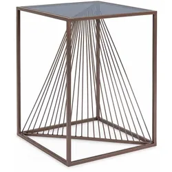 Beistelltisch Espiral aus Metall und Glas, modernes Design, braun dunkelbronze, 40x40 cm