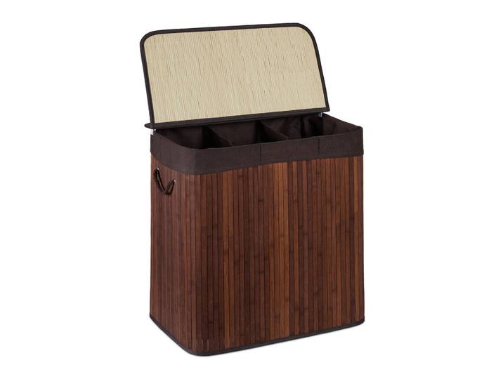 Relaxdays Wäschekorb Braun Bambus 3-Fächer mit Deckel, Holz, Textil, Wellpappe, 62.5x62x42.5 cm, Haushalt & Reinigung, Wäschepflege, Wäschekörbe & Tonnen