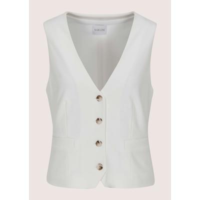 Kurzweste MADELEINE "Weste Kurze Weste mit floralem Muster", Damen, Gr. 46, weiß, Obermaterial: 65% Viskose CV. 30% Polyamid PA. 5% Elasthan EL., Modern, normal, V-Ausschnitt, Westen