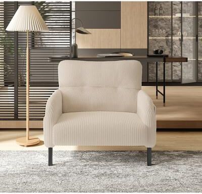HOMEFUN Corduroy Upholstered Comfortable Single Wood Frame Armchair for Living room and Bedroom