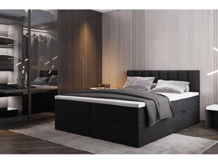 TRADA Boxspringbett mit Bonellmatratze H3 Palermo, 200x200 cm, Schwarz Elegant Bett mit Matratze, Bettkasten und Topper
