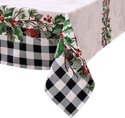 Threadmade Holly Farmhouse Charm Holiday Fabric Tablecloth