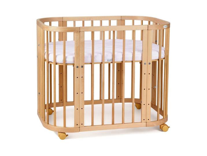 Waldin Babybett Babybett, Beistellbett aus Holz, 5in1 mit Matratze, Belüftet