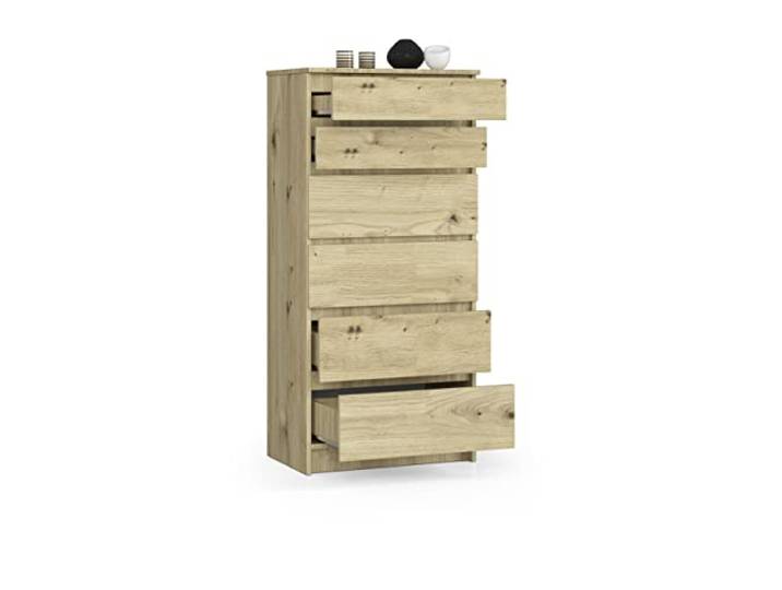 BDW Kommode mit 6 Schubladen, Sideboard, Multifunktionsschrank, Wohnzimmer, Esszimmer, Schlafzimmer 60x130x40cm (Artisan Eiche)