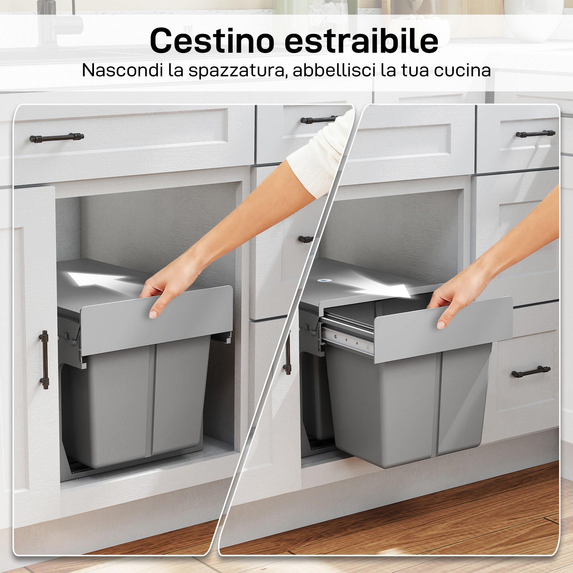 Altro Pattumiera Estraibile Sottolavello Da 31l Con 3 Secchi Rimovibili E Piano Superiore, Grigio Chiaro