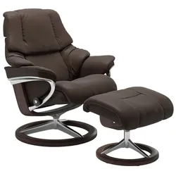 Stressless Sessel mit Hocker Reno Signature Leder Braun Batick Brown S (Small)