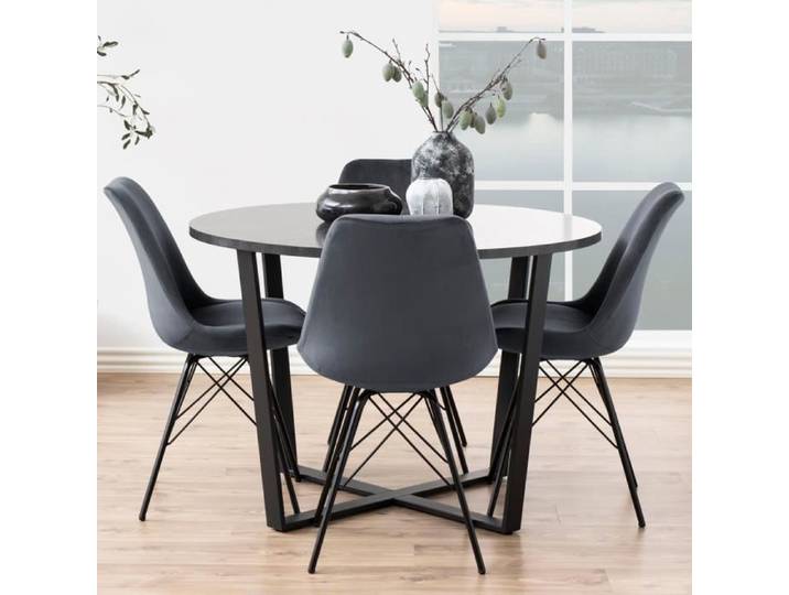 Table ronde - SELSEY - ADHAFERA - Diamètre 110 cm - Noir - Style industriel