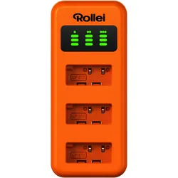 Rollei Ladegerät-Set 3er Pack Kamera-Akkus & Ladegerät (Kamera Akku, Kamera Akku Ladegerät), Kamera Stromversorgung, Orange