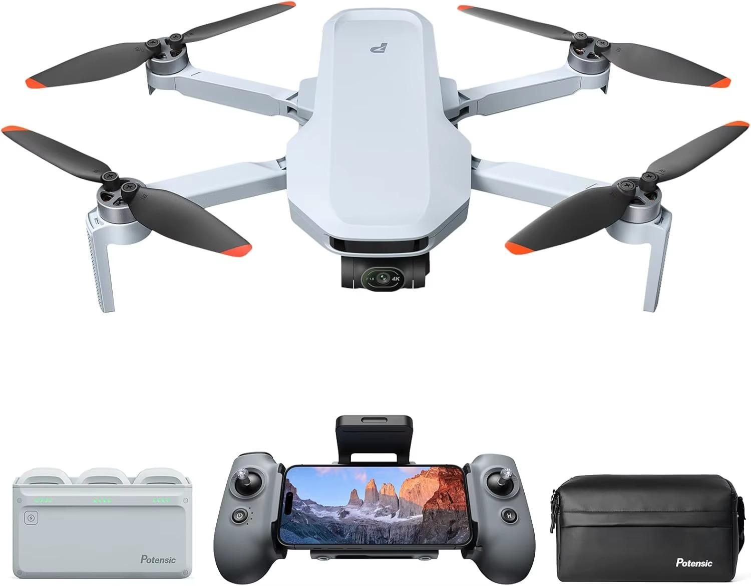 Kameradrohne - ATOM 2 - Fly More Combo - 4K-UHD-Video - 3-Achsen-Gimbal - 10 km Reichweite - Unter 249 g - 3 Akkus