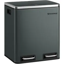 Helloshop26 - 30-Liter-Metalleimer mit zwei Fächern (2 x 15 Liter) mit Inneneimern und Griffen Soft-Close-Mechanismus luftdicht Grau 12_0007269