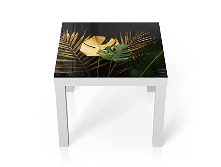 DEQORI Glastisch weiß klein 55x55 cm Motiv Exotische Palmenwedel ausgefallener Beistelltisch aus Glas Hochglanz Couchtisch fürs Wohnzimmer moderner Couch Tisch mit Design