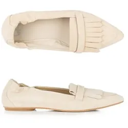 VIA MILANO Damen-Ballerina echt Leder Fransendetail Absatz ca. 0,5cm