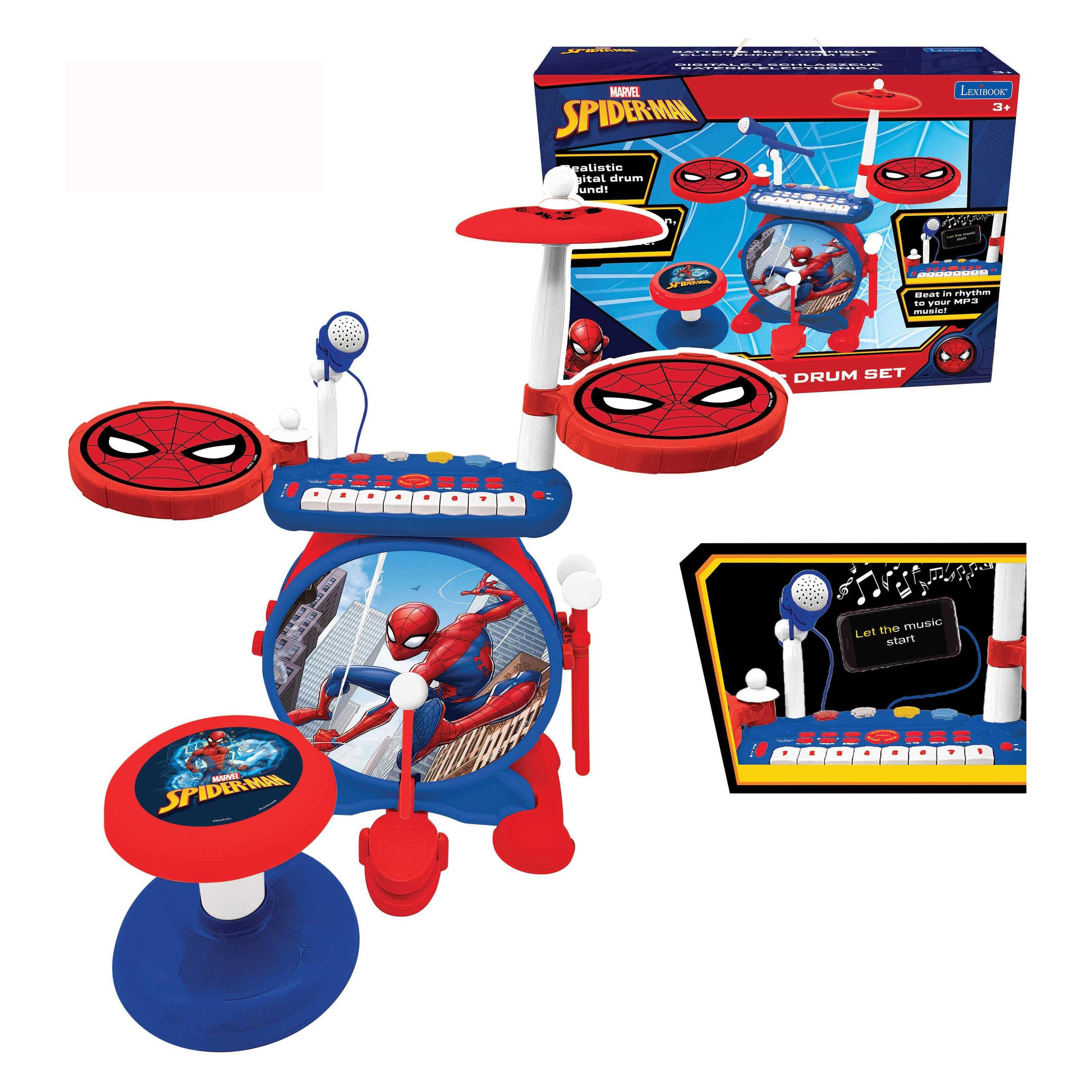 Lexibook Spider-Man Elektronisches Schlagzeug mit Keyboard und Sitz (Multilingual) (K610SP)