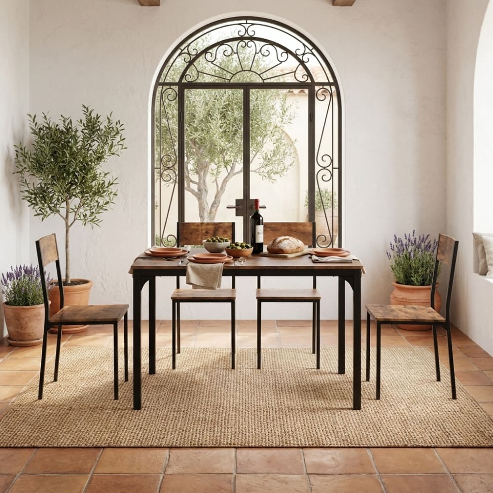 Urban Meuble Ensemble table et 4 chaises marron vintage Marron 108x75x65cm