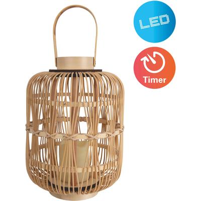 NÄVE LED Dekolicht "Korbinian", beige (natur), 1, Ø 31cm H: 42,5cm, 1 Stk., Leuchten, Rattankorb natur mit Griff inkl. 1x LED-Kerze warmweiß, Timer, IP20