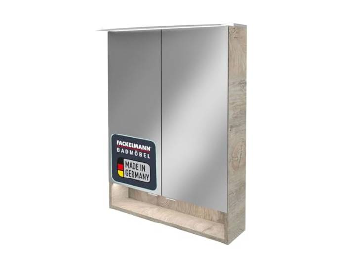 FACKELMANN LED Spiegelschrank B.Style/Badschrank mit gedämpften Scharnieren/Maße (B x H x T): ca. 60 x 81,2 x 15,3 cm/hochwertiger Schrank mit Spiegel und Beleuchtung/Korpus: Grau