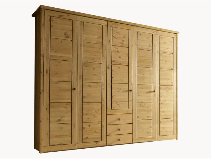 Drehtüren-Kleiderschrank Mascella - 5-türig - mit Schublade - gelaugt/geölt