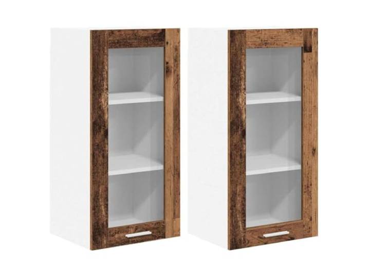 fsahslih 2er Set Hängeschrank Altholz 40x31x80cm Holzwerkstoff Wandhängendes 2-Teile Küchenschrank Set für Esszimmer, moderne Glasfront mit viel Stauraum für Geschirr und Küchenhelfer.