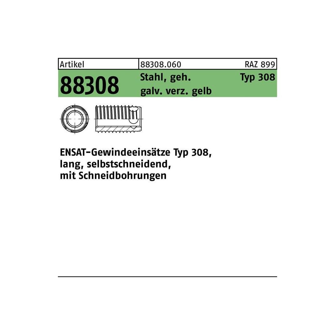 Ensat Gewindeeinsatz R 88308 Typ 308 M 8 x 14 Stahl gehärtet galvanisch verzinkt gelb (883080600080000)
