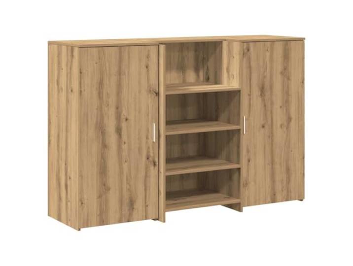Reception Theke 155 x 50 x 103,5 cm aus Spanplatte Farbe Eiche Handwerk Integrierte Theke, Schrank, hohe Seitenwände, Wandbefestigung inklusive, Montage erforderlich, Büros und Hotels