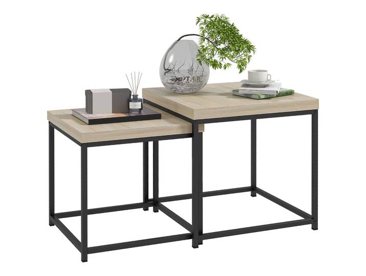 Homcom Lot de 2 tables basses modernes gigognes, tables d'appoint avec pieds en acier pour salon, chambre, bureau, chêne